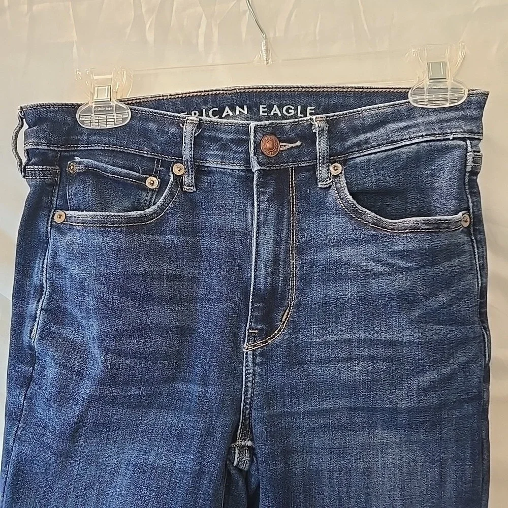 American Eagle Next Level Stretch Super Hi-Rise Flare Dark Wash Denim Jeans Sz 6